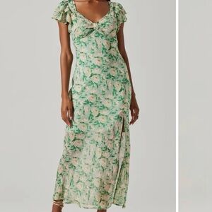 ASTR The Label Maisy Spring Wedding Guest Dress Green Floral Size XS